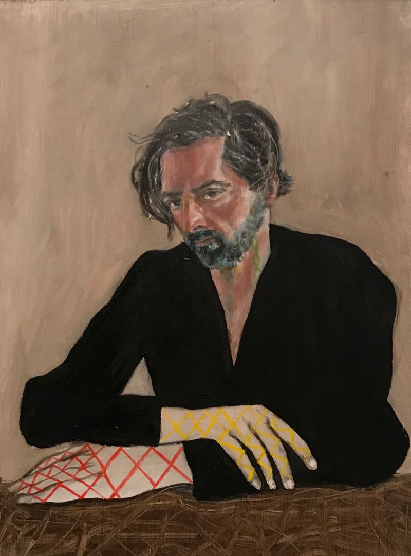 Volker Troche: "Hände & Muster" (Selbst), 2019, Öl/Holz, 23 x 18 cm